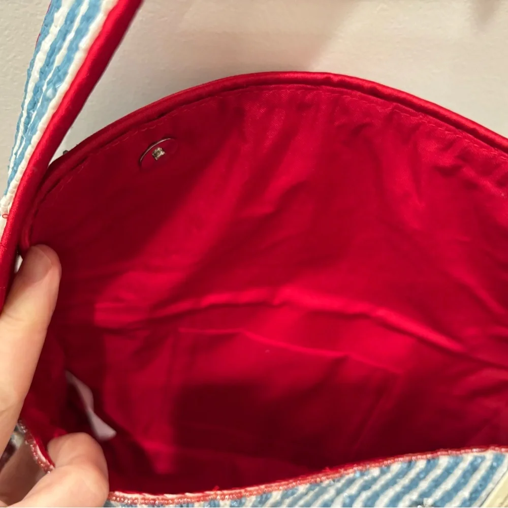 NWT Beaded Striped Blue and Red Lobster Bag w/lobster charm - Picture 8 of 8